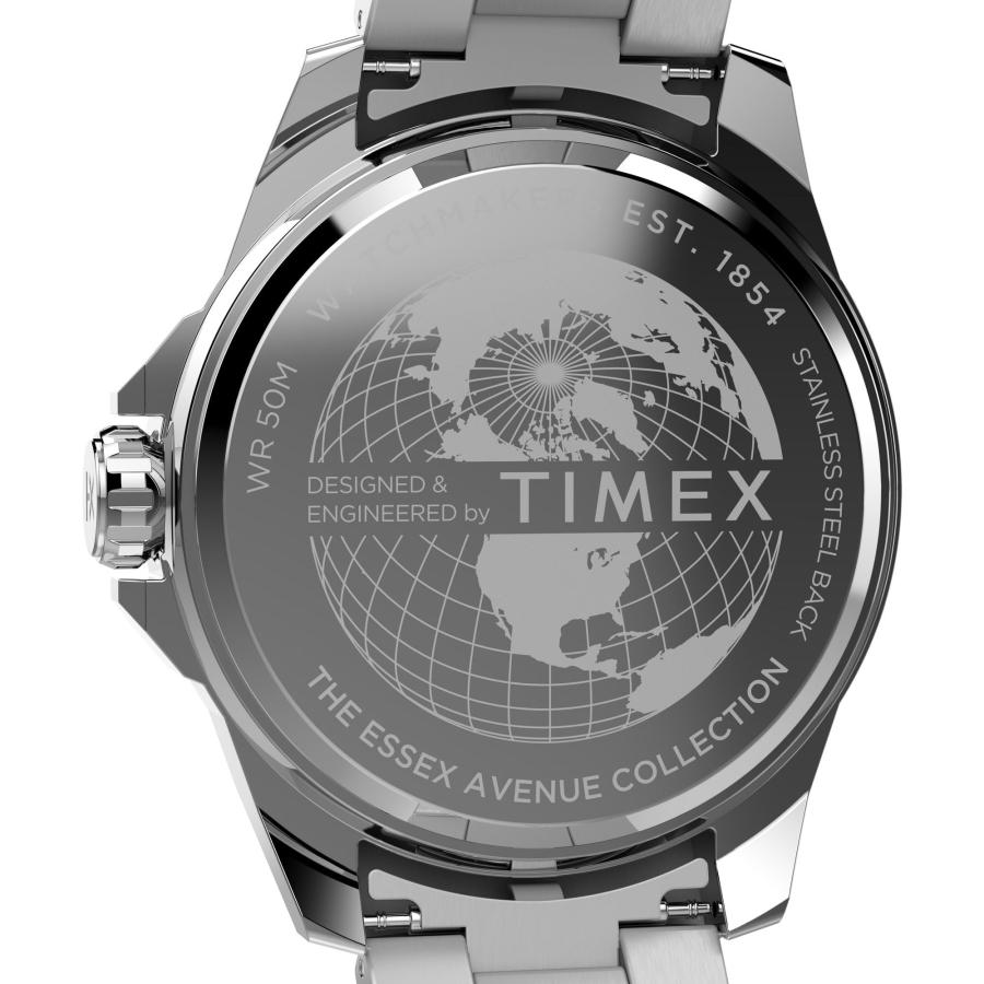 Timex Essex 46mm メンズ腕時計 シルバートーンケース ブラック 