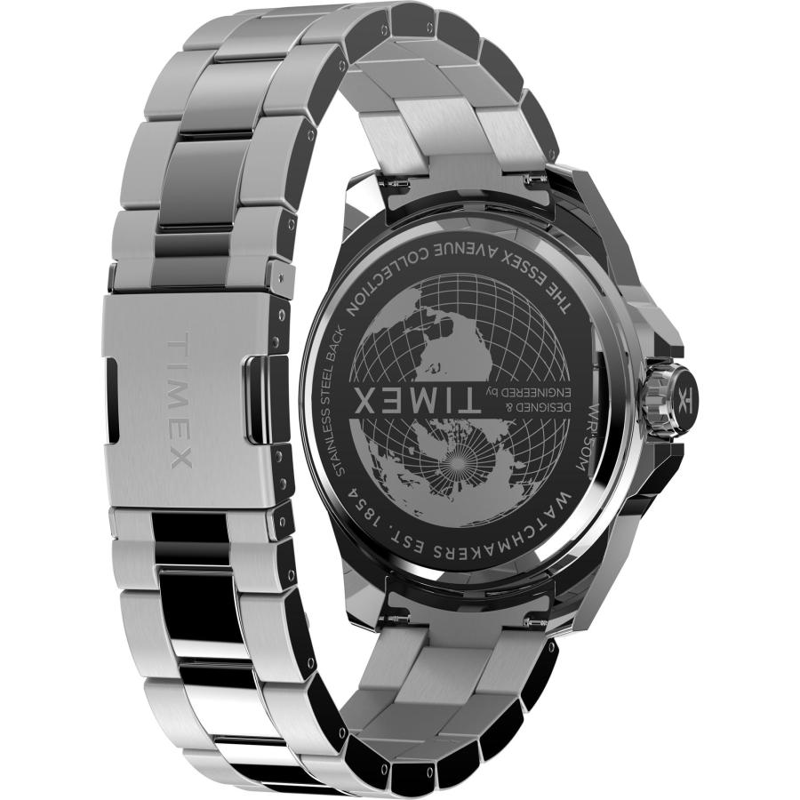 Timex Essex Avenue メンズ 44mm マルチファンクション ブラックリンクブレスレット ブラックダイヤル ミネラルガラス 50m防水の画像