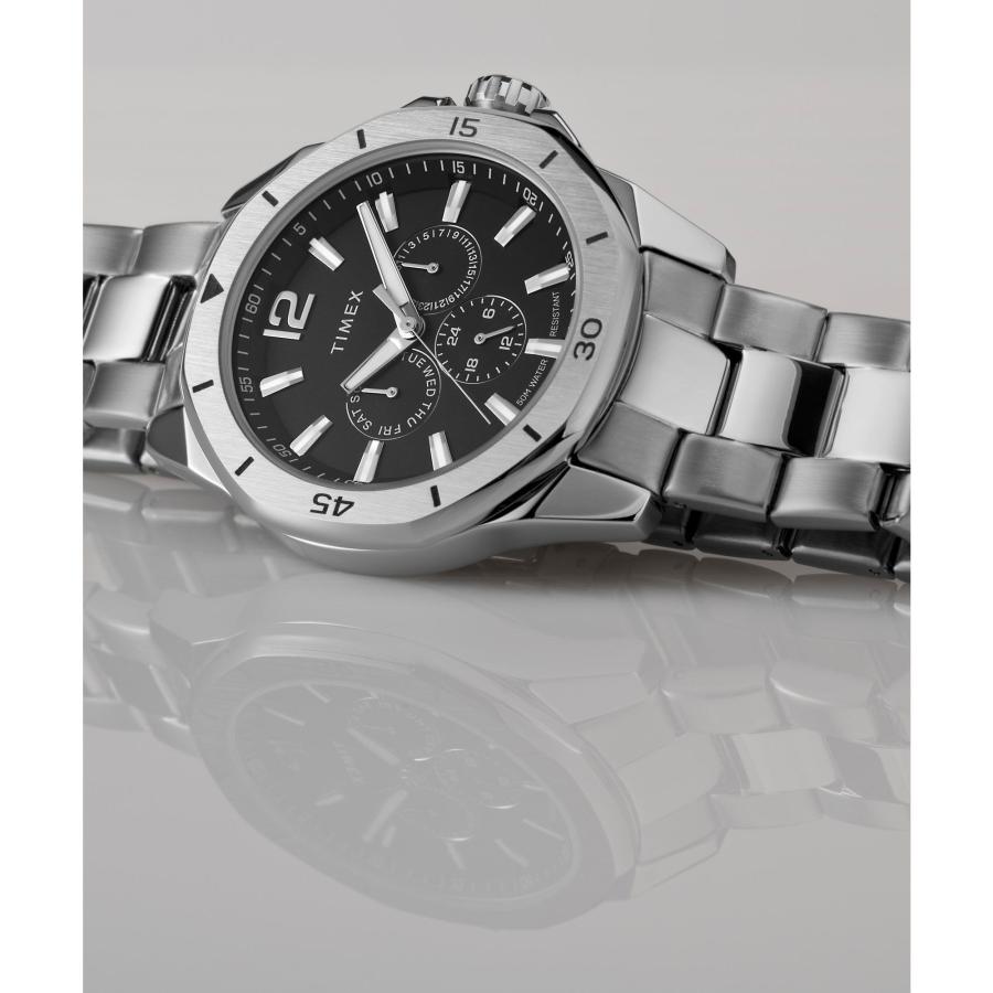 Timex Essex Avenue メンズ 44mm マルチファンクション ブラックリンクブレスレット ブラックダイヤル ミネラルガラス 50m防水の画像