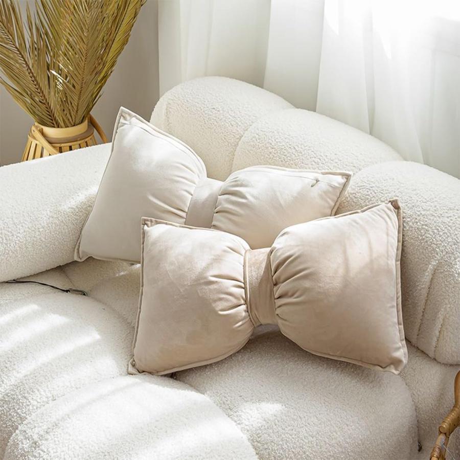 Ukadou Bow Pillow Bow Shaped Throw Pillow Super Soft Velvet Bow Shaped Pillow Decorative Pillow for Bed Elegant Bow Throw Pillow Car Backrest Lumbar C_1