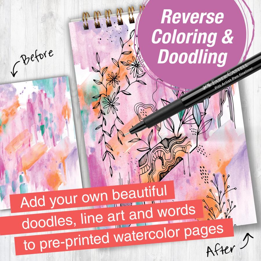 Faber-Castell リバースぬりえ＆落書きブック Brights スパイラル綴じ Pittペン付き 大人向けリラクゼーション