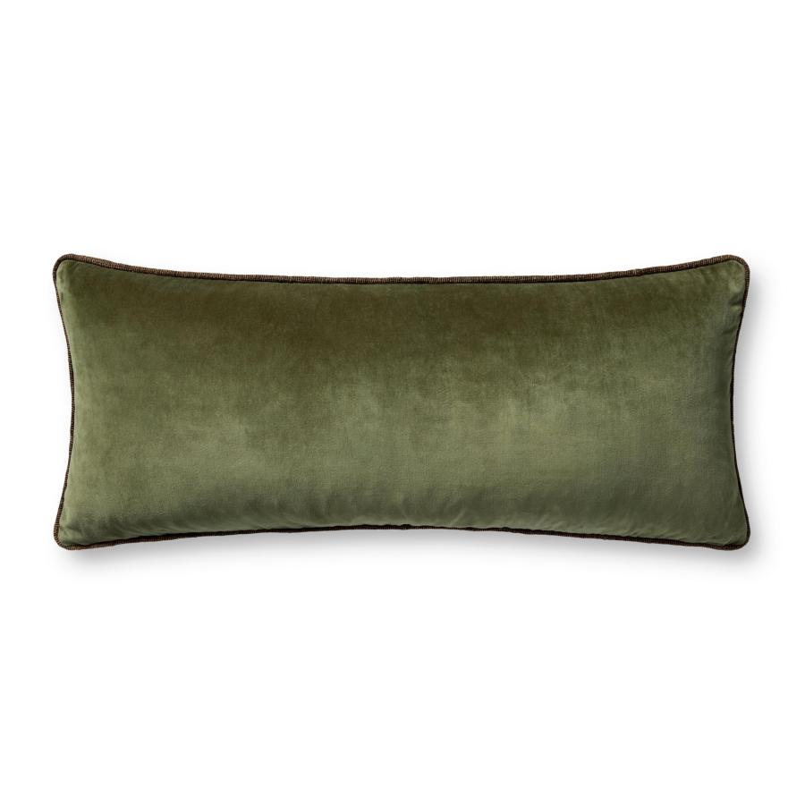 Loloi Liza PCJ0020 ベルベット 長方形クッションカバー 約33×89cm ダークグリーン パイピングの画像