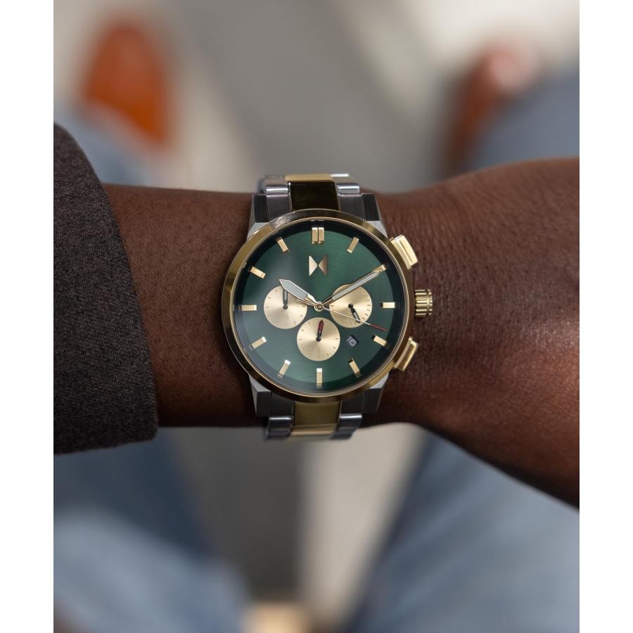 MVMT CHRONO II 45mm メンズ クロノグラフ腕時計 エンパイアグリーン ステンレスリンクブレスレット ルミ針 50m防水 ロサンゼルスデザイン 2年保証の画像