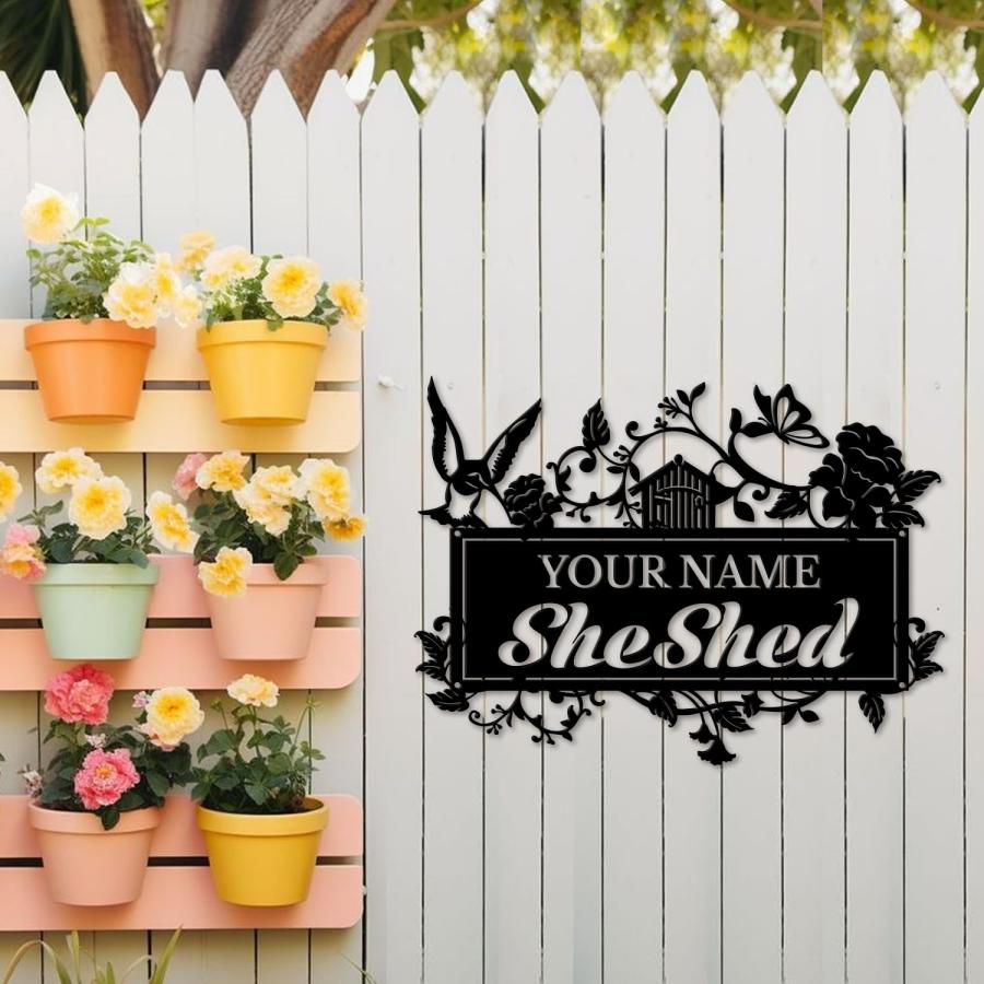 カスタム SHE SHED メタルサイン 名入れ ウォールアート 壁飾り 屋内外兼用 ブラック（スタイルK）_2