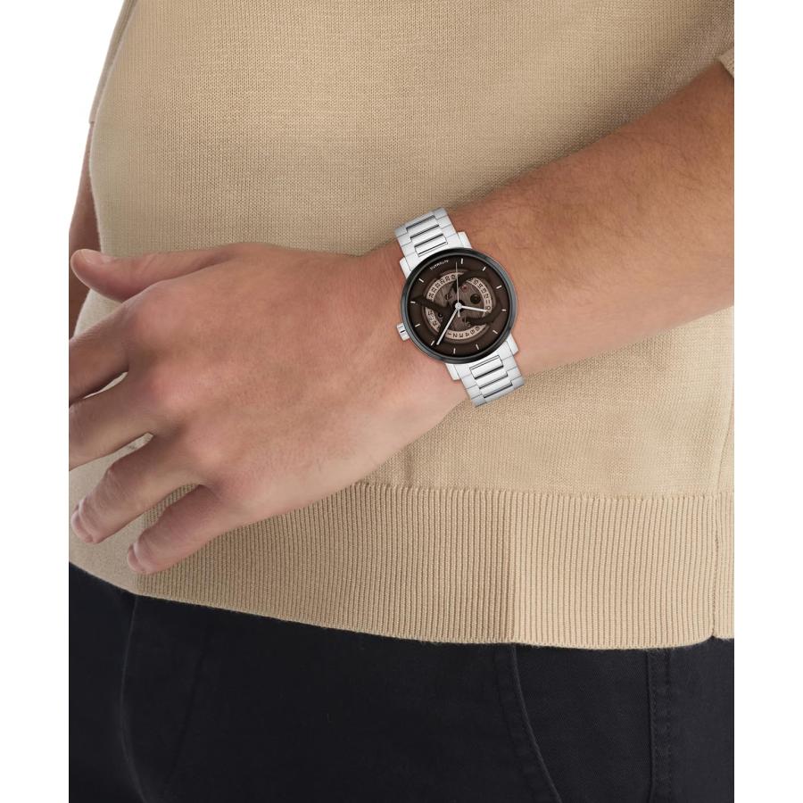 Calvin Klein CK Iconic メンズ 40mm 自動巻き腕時計 ブラウンダイヤル シルバーブレスレット スケルトン裏蓋 3気圧防水の画像
