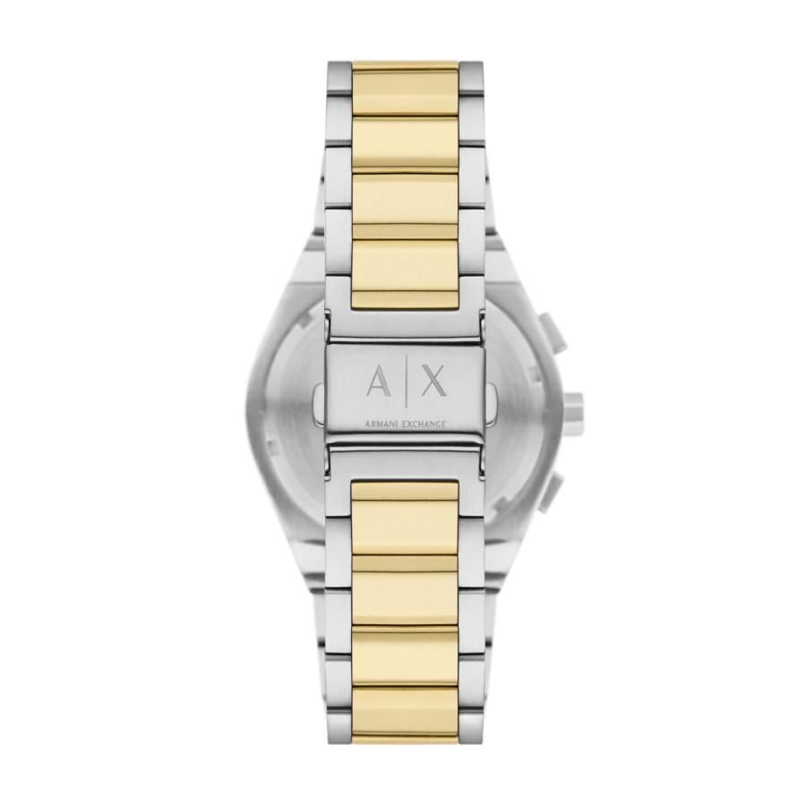 Armani Exchange Sync メンズ クロノグラフ腕時計 42mm グリーンサンレイダイヤル ツートーンブレスレット 5気圧防水の画像