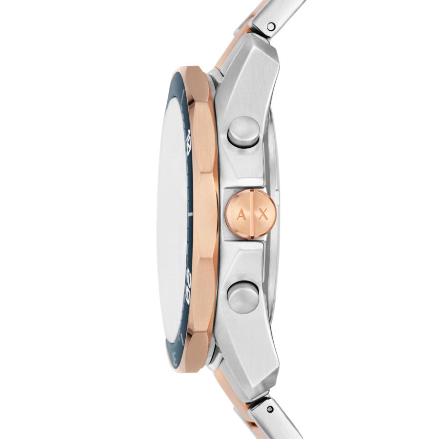 Armani Exchange AX1965 メンズ クロノグラフ腕時計 44mm ブルーダイヤル ツートーンローズゴールドブレスレット 10気圧防水の画像