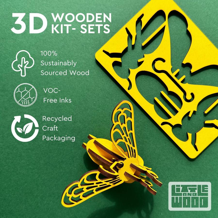 Little ＆ Wood:ウッドレット:小-おさるのキツネ-オレンジ3D木製キットセット、アニマルパズル、組み立て簡単、ポップビルド楽しい、持続可能な調達、対象年齢6