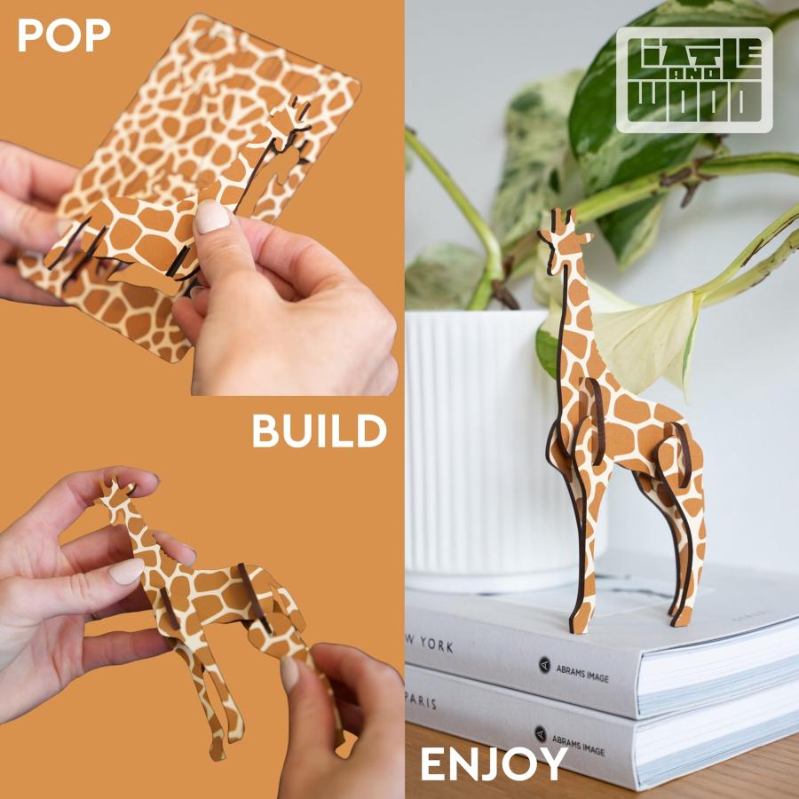 Little ＆ Wood:ウッドレット:小-おさるのキツネ-オレンジ3D木製キットセット、アニマルパズル、組み立て簡単、ポップビルド楽しい、持続可能な調達、対象年齢6