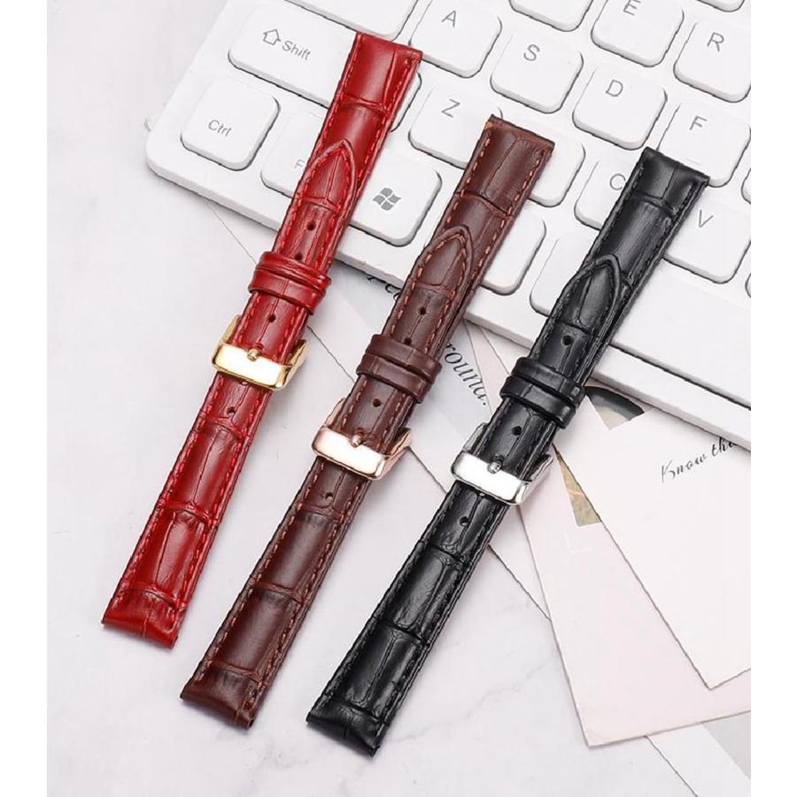 時計ベルト 本革 幅10〜18mm ピンバックル レディース レッド 小型時計用 交換バンド 汎用の画像