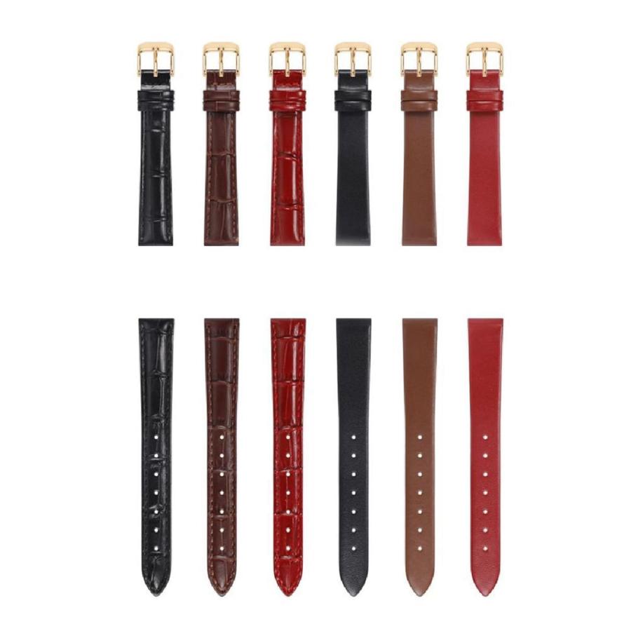 時計ベルト 本革 幅10〜18mm ピンバックル レディース レッド 小型時計用 交換バンド 汎用の画像