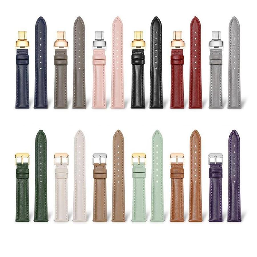 時計ベルト 本革 幅12〜22mm バタフライバックル メンズ レディース シンプル 交換バンド 汎用の画像