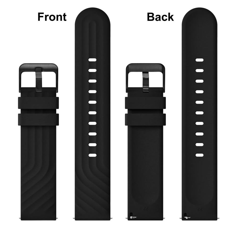 ANBEER シリコン腕時計バンド 19mm クイックリリース ブラック×ブラックバックル 大きめ手首対応 エクストラロングの画像
