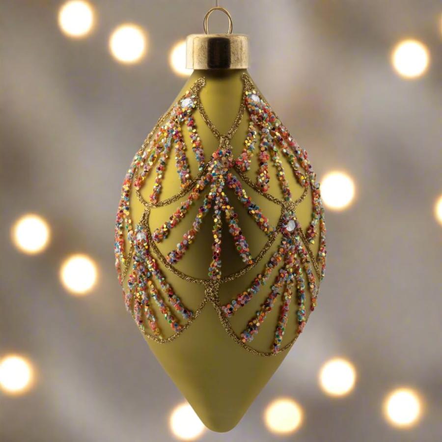 カルマ、クリスマスハンギングオーナメント、デコグリッターガラスドロップオーナメントゴールド_1