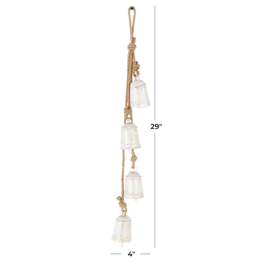 Deco 79 メタル 屋内 屋外 装飾 ベル クラスター 瞑想 ベル ジュート吊りロープ付き 牛鈴 4インチ x 3インチ x 29インチ ホワイト_4
