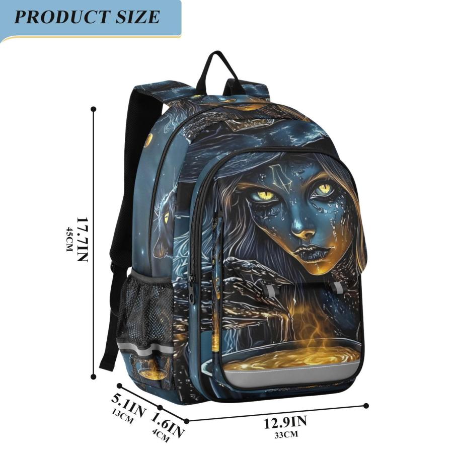 XYMZR ハロウィン 魔女 黒猫 ノートパソコン バックパック リフレクター付き 旅行 デイパック 33×45cmの画像