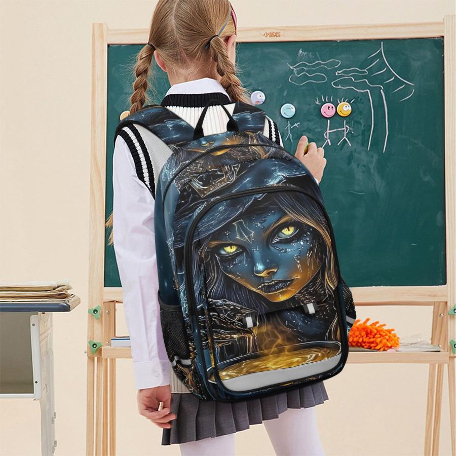 XYMZR ハロウィン 魔女 黒猫 ノートパソコン バックパック リフレクター付き 旅行 デイパック 33×45cmの画像