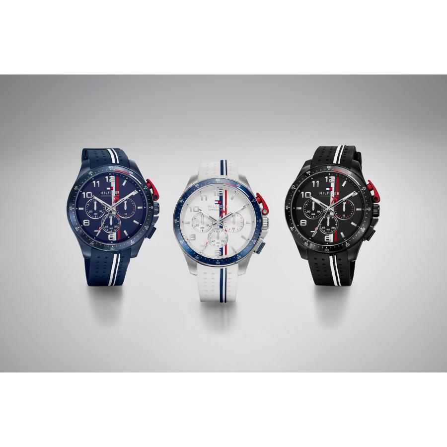 Tommy Hilfiger 1792169 メンズ クロノグラフ 46mm ブルーシリコンストラップ レーシングデザイン 防水5気圧の画像