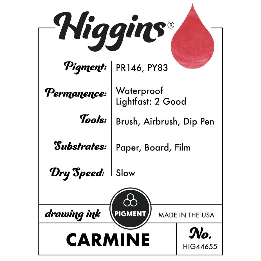 Higgins Carmine 顔料描画インク - アーティストと学生向け - 1オンス ガラスボトル (HIG44655)_2