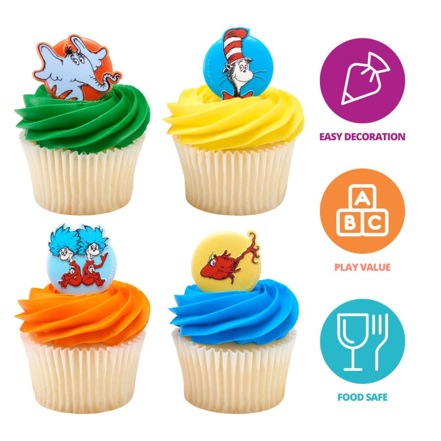 DecoPac Dr. Seuss カップケーキリング、ホートン、帽子の中の猫、物、赤い魚、誕生日、パーティー、お祝いに - 24個パック
