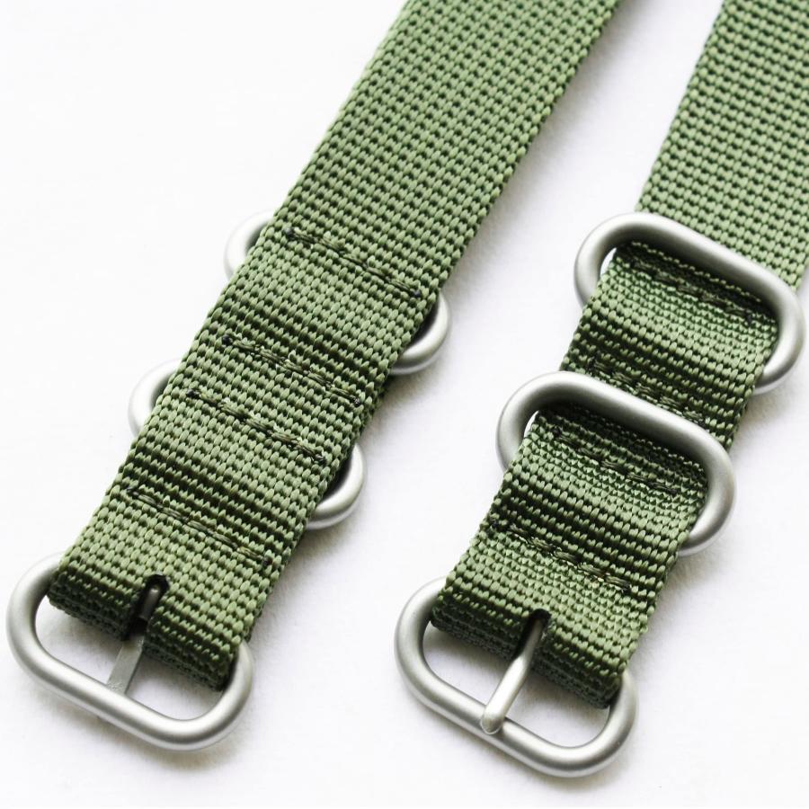 ミリタリーキャンバス腕時計ストラップ 18mm グリーン シングルパス ダイブ対応 285mm ステンレスバックル 軽量28gの画像
