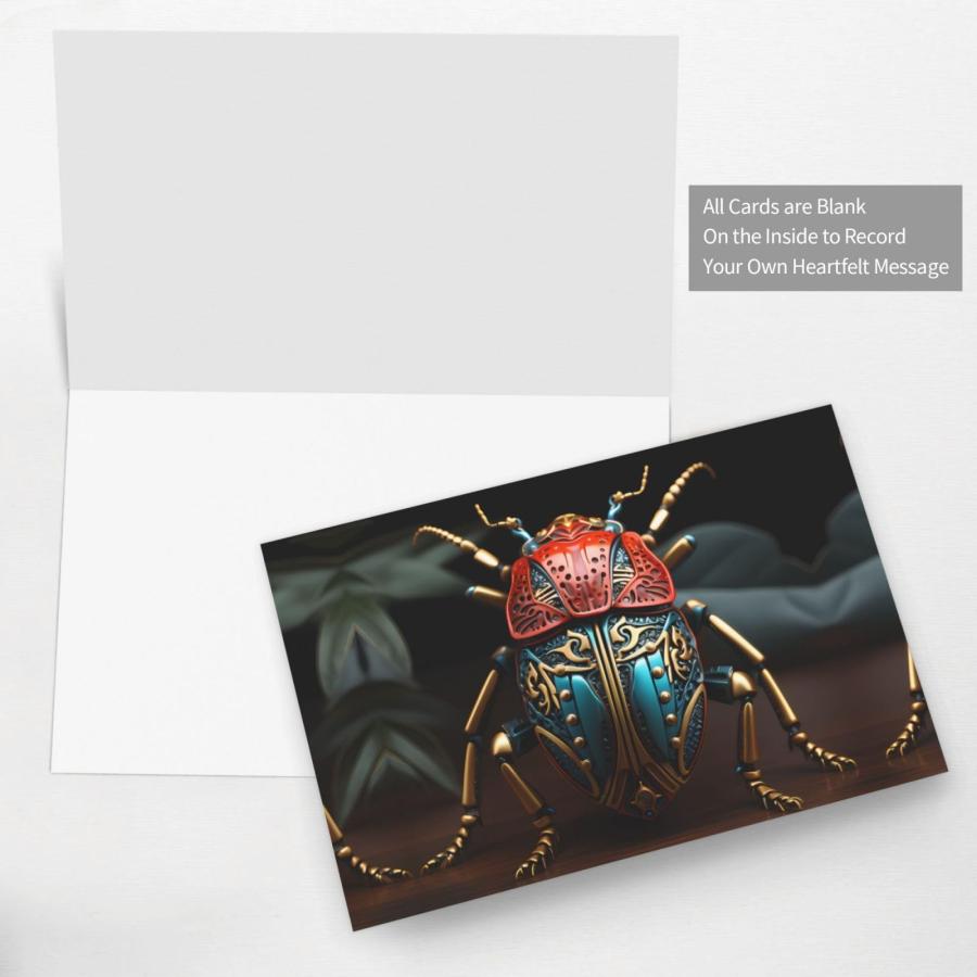 WZYWHJ Blue Holiday Greeting Card 6x4 in with Envelope for Christmas， Birthday， Valentine's Day， Party Invitation Colorful Beetle Pattern_2