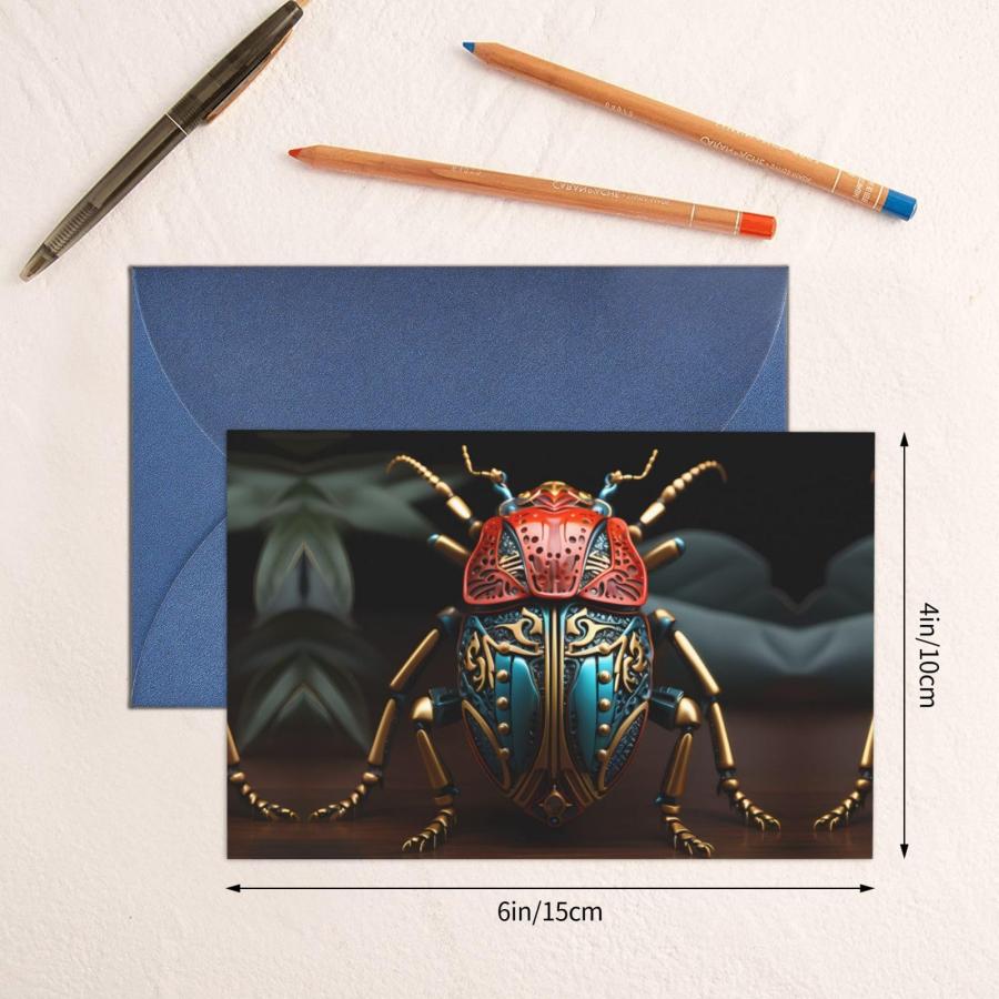 WZYWHJ Blue Holiday Greeting Card 6x4 in with Envelope for Christmas， Birthday， Valentine's Day， Party Invitation Colorful Beetle Pattern_3