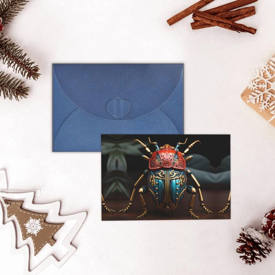 WZYWHJ Blue Holiday Greeting Card 6x4 in with Envelope for Christmas， Birthday， Valentine's Day， Party Invitation Colorful Beetle Pattern_6