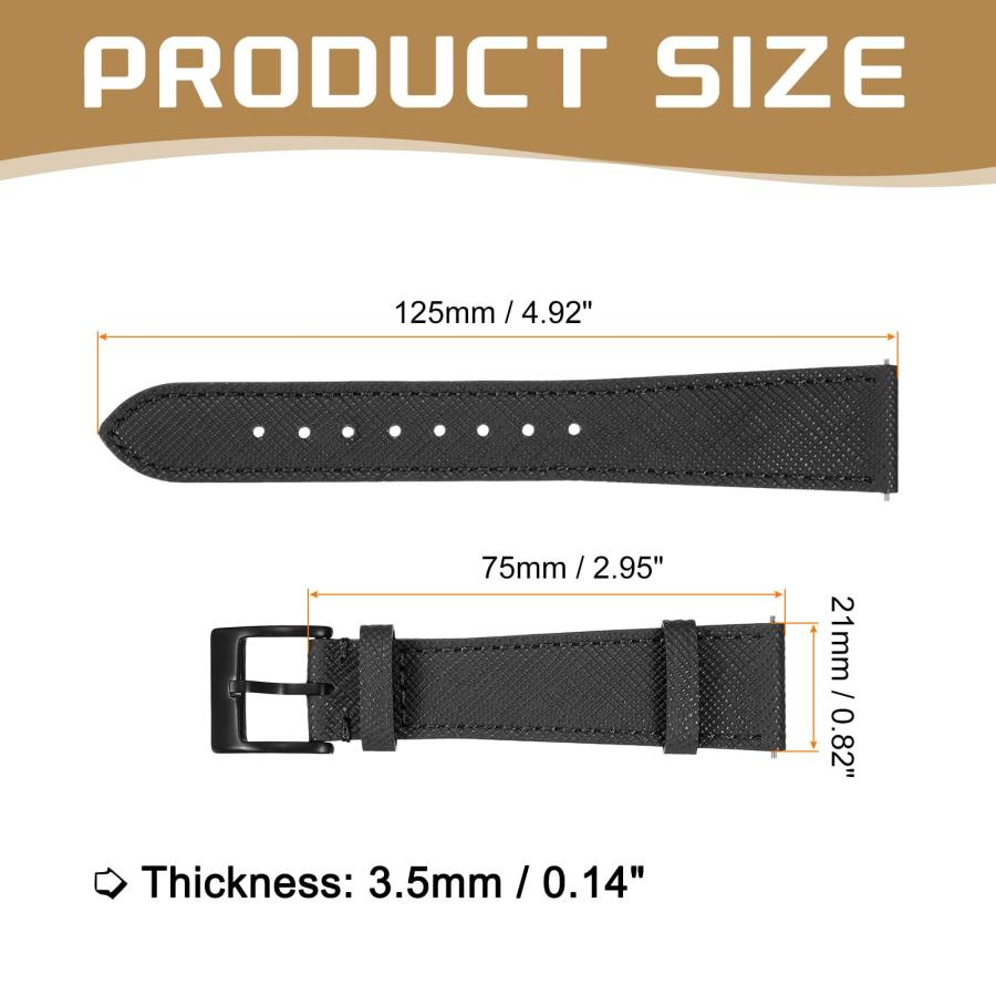 HARFINGTON 本革腕時計バンド クイックリリース 21mm ブラック/ブラックバックル ステンレス金具 男女兼用の画像