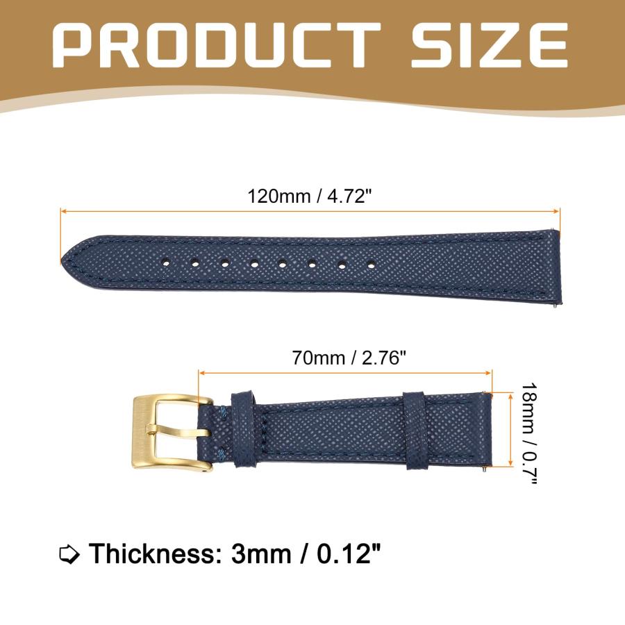 HARFINGTON 本革腕時計バンド クイックリリース 18mm ディープブルー/ゴールドバックル ステンレス金具 男女兼用の画像