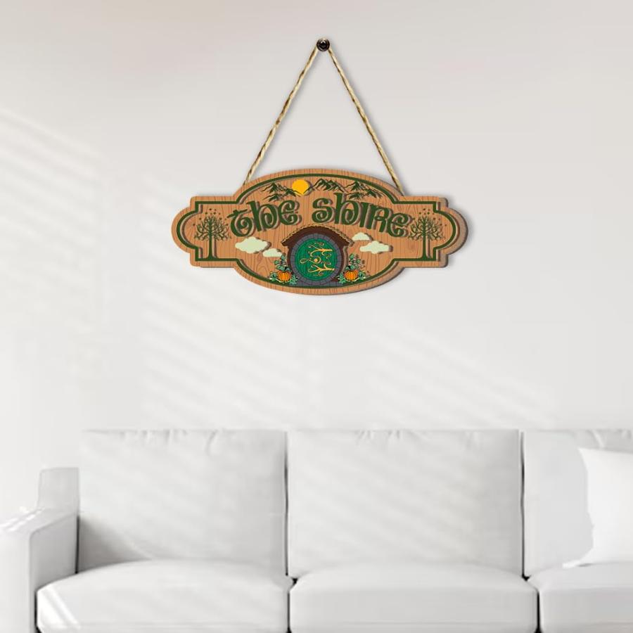 The Shire Door Sign - Handmade Wooden Hanging Plaque | 2-Layer Hobbit Door Hanger | Rustic Wall ＆ Movie-Inspired Home Decor (The Shire， Wood， 14)_5