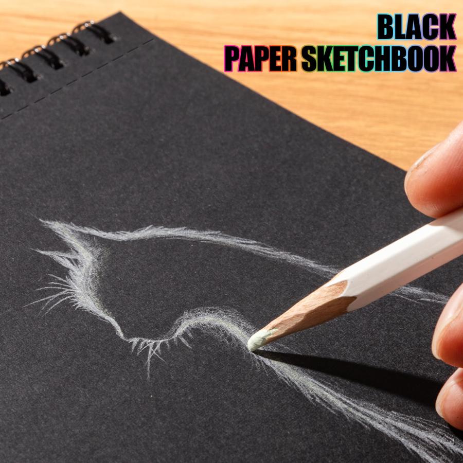 ブラックペーパースケッチブック 30枚 100ポンド/160gsm 厚手ブラックスケッチパッド 5.5×8.5インチ 中性画用紙 スパイラル綴じスケッチブック 子供/ティーン/_4
