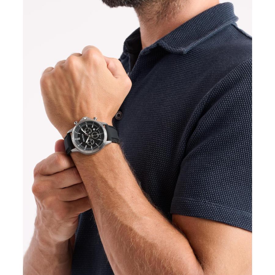 Nautica NCT Blue Ocean メンズ シリコンウォッチ 45mm クロノグラフ ブラックダイヤル 夜光 シルバートーンの画像