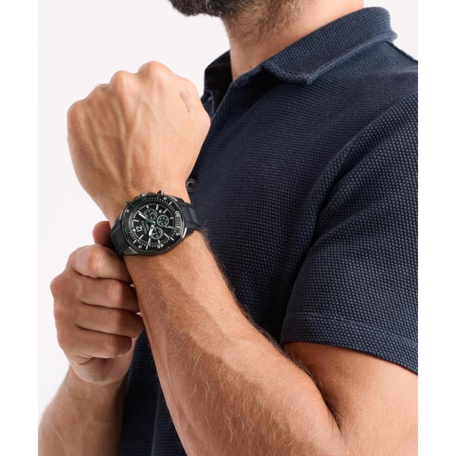 Nautica NCT Blue Sail メンズ シリコンウォッチ IPブラック 46mm クロノグラフ ブラックダイヤル 夜光の画像