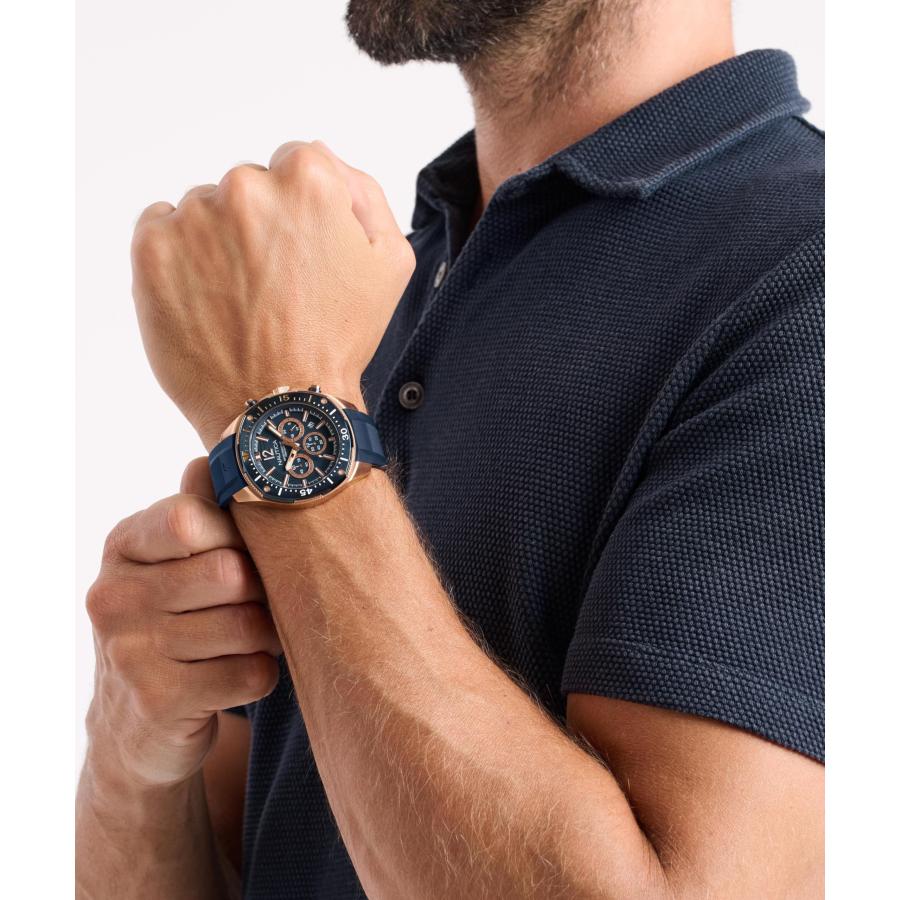 Nautica NCT Blue Sail メンズ シリコンウォッチ ローズゴールドトーン 46mm ブルーダイヤル クロノグラフ 日付 夜光の画像