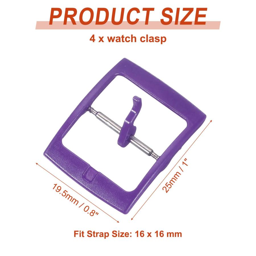 uxcell 時計バンド交換用バックル プラスチック製 4個入り 20mm パープル レザー/シリコン/ナイロン対応の画像