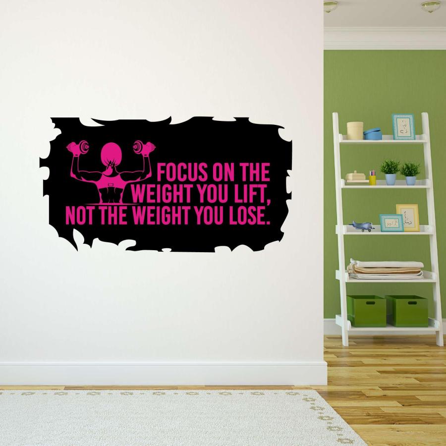 保育園 Focus On The Weight You Lift フィットネス エクササイズ 引用 水彩ビニールデザイン ウォールアートステッカー デザイン ビニールステッカー 自宅 壁_1