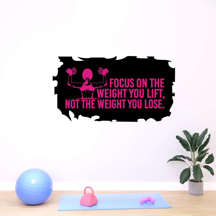 保育園 Focus On The Weight You Lift フィットネス エクササイズ 引用 水彩ビニールデザイン ウォールアートステッカー デザイン ビニールステッカー 自宅 壁_2