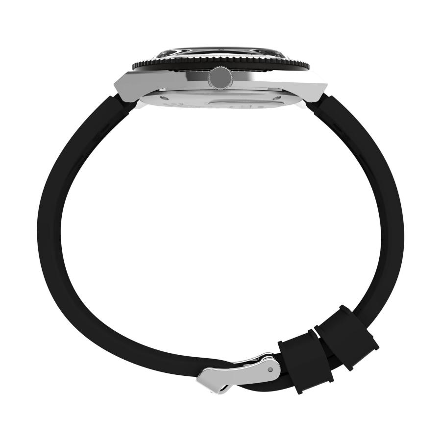 Timex Q 38mm ブラックダイヤル ステンレスケース シリコンストラップ 曜日日付表示 防水50mの画像