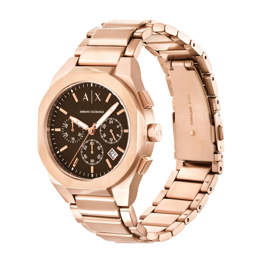 Armani Exchange Sync クロノグラフ 42mm ローズゴールドケース ブラウンダイヤル レザーストラップの画像