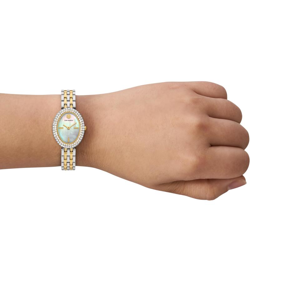Tory Burch レディースオーバルステンレススチールブレスレットウォッチ, ツートーン/モップ。, 28MM, 楕円形。の画像
