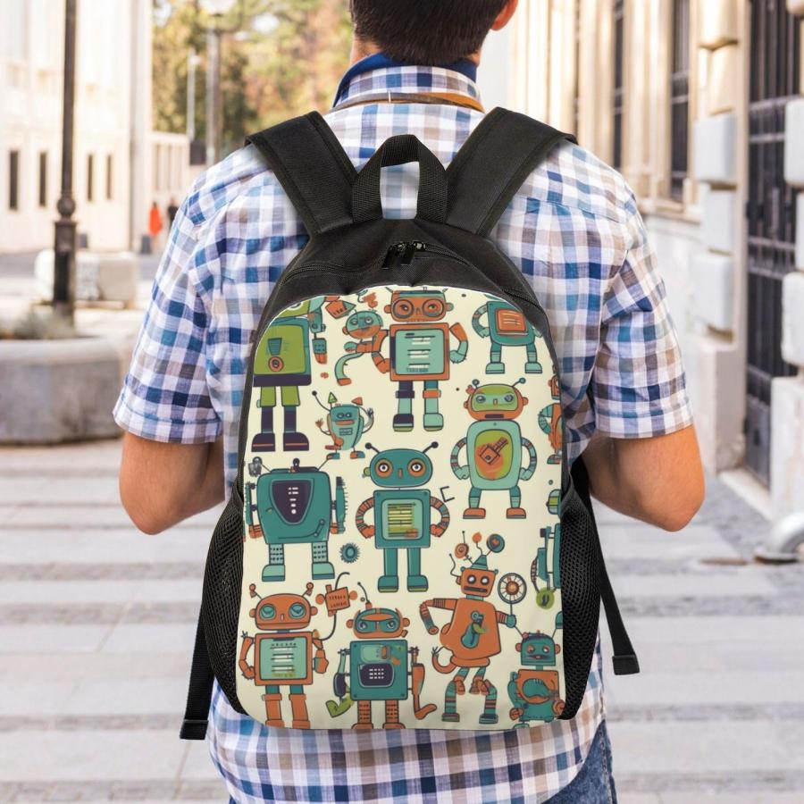 LPSRTWE カートゥーンロボット柄ノートPCバックパック 軽量 旅行・仕事・看護師・通学用の画像