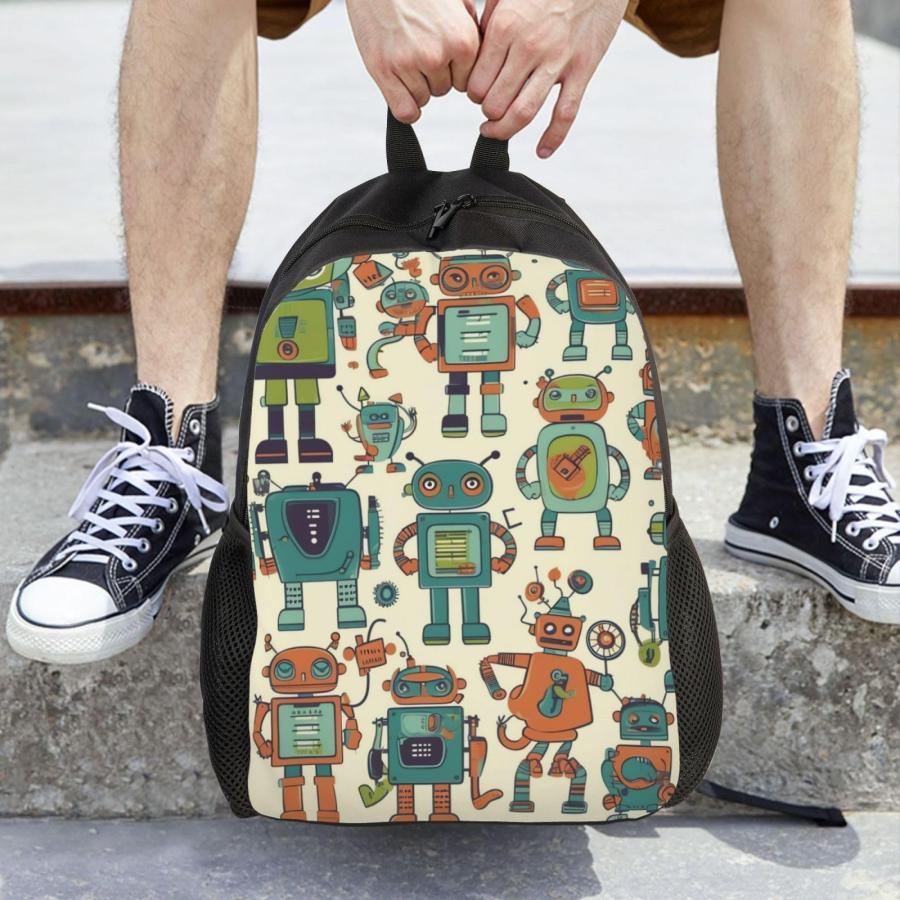 LPSRTWE カートゥーンロボット柄ノートPCバックパック 軽量 旅行・仕事・看護師・通学用の画像