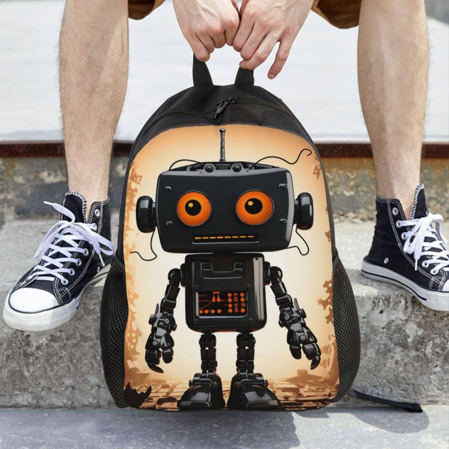 LPSRTWE ブラックロボット柄ノートPCバックパック 軽量 旅行・仕事・看護師・通学用の画像