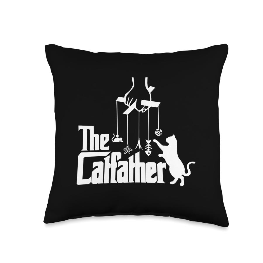 Funny Cat Dad Life The Catfather Fathers Day Mens Vintage Throw Pillow