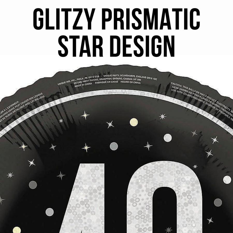 Glitzy 40歳の誕生日パーティー 18インチ ブラック、シルバー、ゴールドのマイラーバルーン。の画像