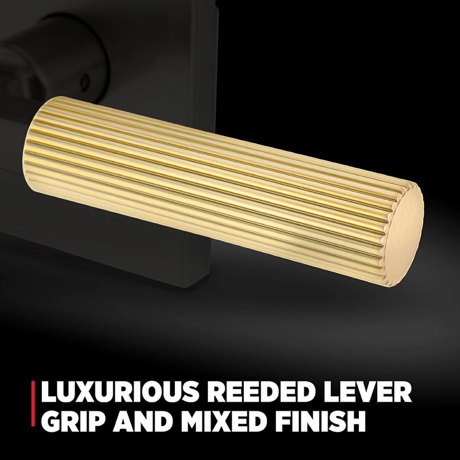 Kwikset Mirada Reededインテリアプライバシードアハンドル、ロック付き、バスルームとベッドルーム用ハンドル、マットブラック、リバーシブルキーレスプッシュ_1