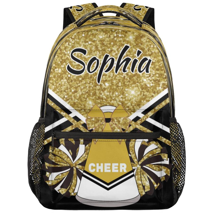 Ioracida Personalized Cheer Backpack with Name Text, Dark Gold Glitter Cheerleaders Multifuction Backpack for Women Gift, Personalized Shoulder Laptop