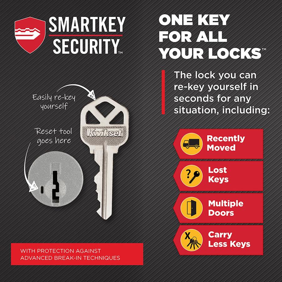 Kwikset Amadorフロントドアロックハンドルとデッドボルトセット、エントリーハンドルセット外装、ケーシーリバーシブルレバー付き、サテンニッケル、耐ピックス_1