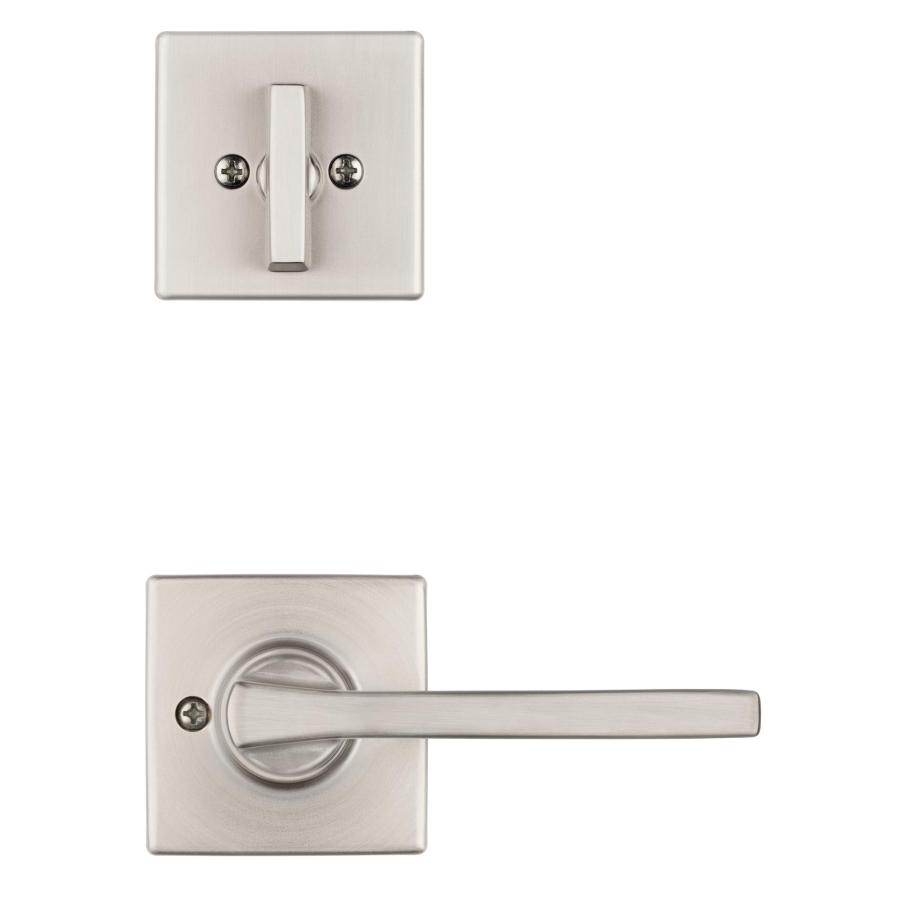 Kwikset Amadorフロントドアロックハンドルとデッドボルトセット、エントリーハンドルセット外装、ケーシーリバーシブルレバー付き、サテンニッケル、耐ピックス_5